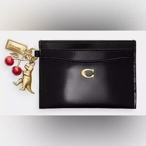 COACH Black Spazzolato Leather Card Case w/Three Charms